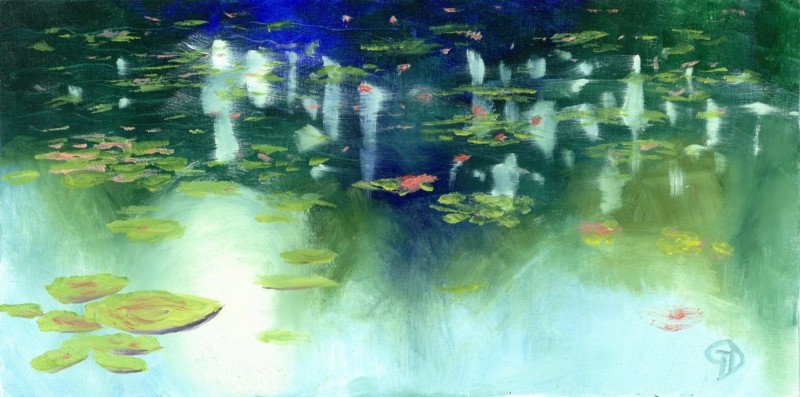 Waterlilies.jpg - Waterlilies water-soluble oil on canvas board, 10x20" (254 x 508 mm) Completed about July 2016