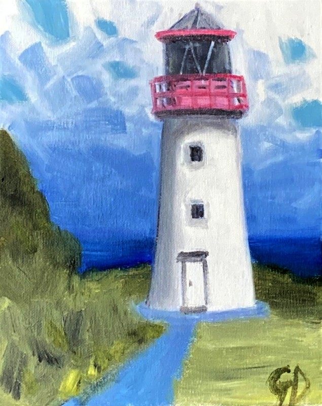 lighthouse.jpg - lighthouse Water, soluble, oil on canvas, 8 x 10" (20.3 x 25.4 cm) Completed May 2023